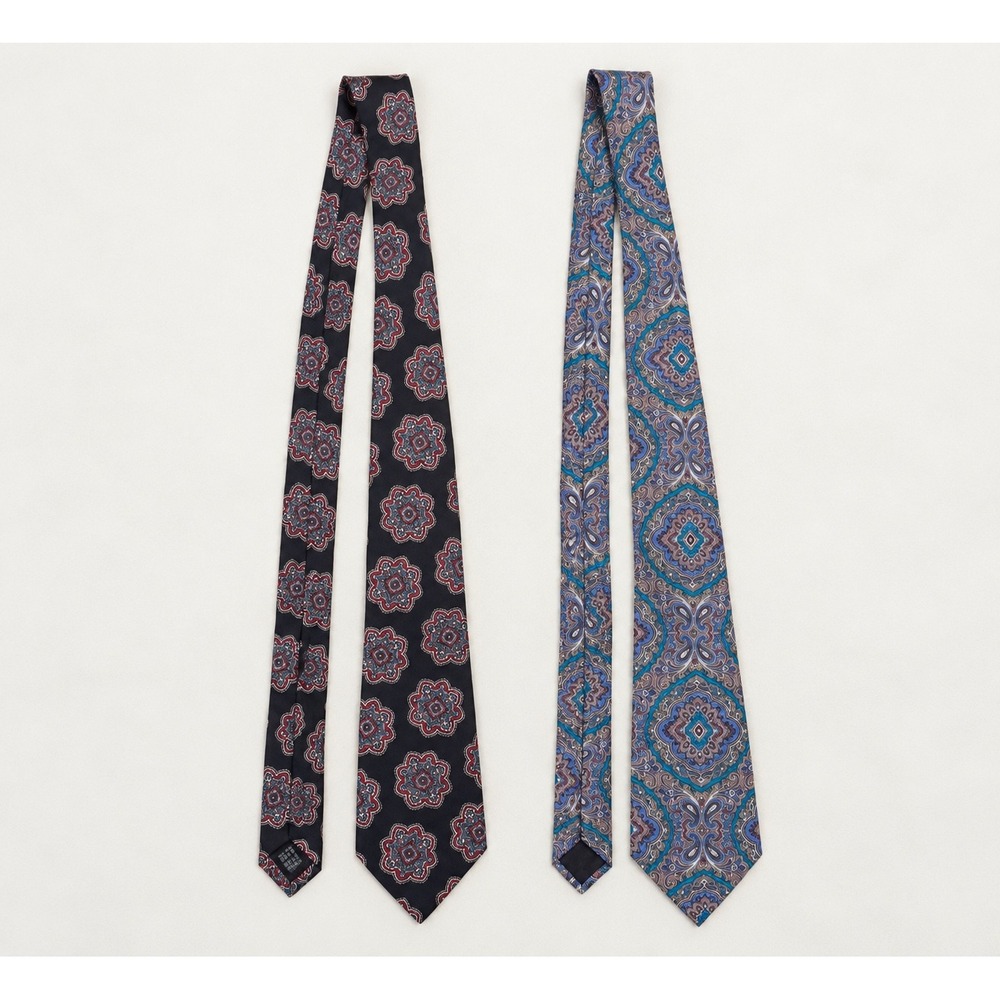 Christian Dior Monsieur & Wembley Silk Tie Lot Medallion Paisley Blue Red Teal